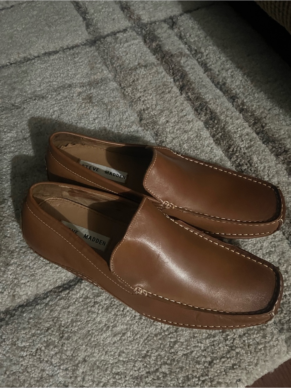 Steve Madden Tan Brown Leather Slip-On Loafers